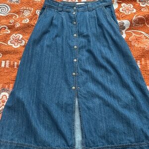 SEZANE CLARINE MIDI SKIRT  Women's Size 40 USA (8) Denim blue boho  cottagecore